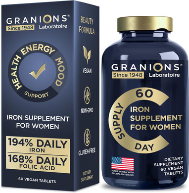 Vegan Iron Supplements For Women - 194% Daily Womens Iron Supplement For Pregnancy And Anemia Folic Acid Prenatal Vitamins - 168% Folate Folic Acid - 60 Tablets