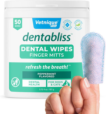 Vetnique Dentabliss - Dog Teeth Cleaning Finger Mitt Dental Wipe - Dog Plaque & Tartar Prevention With Brushing Beads - Flavored Dog Teeth Wipes, Dog Breath Freshener (Chicken)
