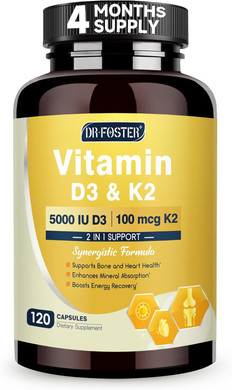 Vitamin D3 K2  High-Potency 125Mcg D3 (5000Iu) & 100Mcg K2 (Mk7)  Bone Strength, Heart & Immune Support  Enhanced With Zinc, Boron & Mct  120 Capsules, Non-Gmo, Gluten-Free
