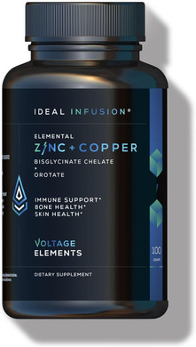 Voltage Elements Zinc Bisglycinate + Orotate 245Mg With Copper Chelate: Muscle & Skin Health, Hormone Balance - Elemental Zinc 50Mg (100 Servings) Vegan