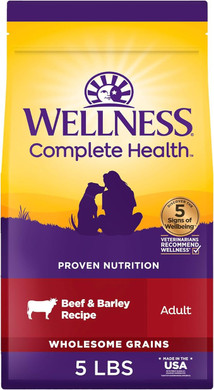 Wellness Complete Health Dry Dog Food, Wholesome Grains, Natural, Beef & Barley Recipe, (5-Poud Bag)