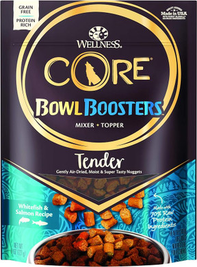 Wellness Core Natural Grain Free Bowl Boosters Tender Dog Food Mixer Or Topper (Whitefish & Salmon Recipe, 8-Ounce Bag)