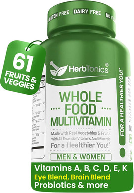 Whole Food Multivitamin For Adults | Multivitamins For Men & Women | Superfoods, Real Raw Veggies, Fruits, Vitamin E, A, B Complex | Vegan Non-Gmo 120 Vegetarian Capsules