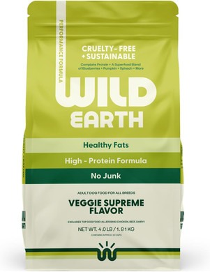 Wild Earth Vegan Dry Dog Food Performance Formula | Plant-Based Vegetarian Kibble | Wheat-Free, Allergen-Free, Veterinarian-Developed | Veggie Supreme Flavor, 4Lb Bag