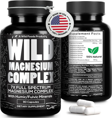 Wild Foods Magnesium Complex Supplement With 7X Forms, 90 Capsules | High Absorption, Full Spectrum, Easy Digestion | 500Mg Glycinate, Bisglycinate, Malate, Orotate, Citrate, Taurate