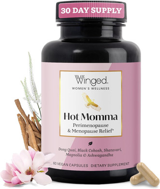 Winged Wellness Hot Momma Menopause Supplements For Women - Hormone-Free Menopause Relief Support For Hot Flashes & Night Sweats With Chaste Tree Berry, Multivitamins & More - 60 Vegan Capsules