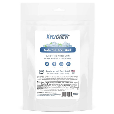 Xylichew 100% Xylitol Chewing Gum - Non Gmo, Non Aspartame, Gluten Free, And Sugar Free Gum - Natural Oral Care, Relieves Bad Breath And Dry Mouth - Ice Mint, 500 Count