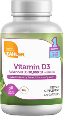 Zahler - Advanced Vitamin D3 50000 Iu Capsules (120 Count) Kosher Vegetarian Friendly Vitamin D For Immune Support, Bone, Teeth & Muscle Health - Weekly D3 Vitamin Supplement- Easy Swallow Vitamin D3