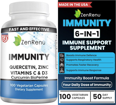 Zenrenu Immunity Quercetin 700 Mg Zinc Vitamin C Vitamin D Immune Support Supplement With Curcumin - Easy To Absorb Immunity Supplement, 100 Vegetarian Capsules 50 Day Supply