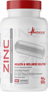 Zinc Supplement By Metabolic Nutrition, 75Mg, 90 Zinc Capsules, Supports Immune System Function W/Zinc Oxide