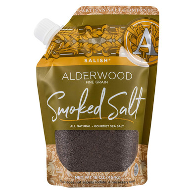 Artisan Salt Company Salish Alderwood Smoked Sea Salt, Fine Grain, Pour Spout Pouch, 16 Ounce
