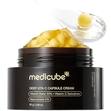 medicube Capsule Cream with Deep Vitamin C | Liposome Vitamin C Golden Capsule for Radiance & Firm-Looking Skin | Hydrating Glow Gel Texture | Korean Skincare, 1.94 oz