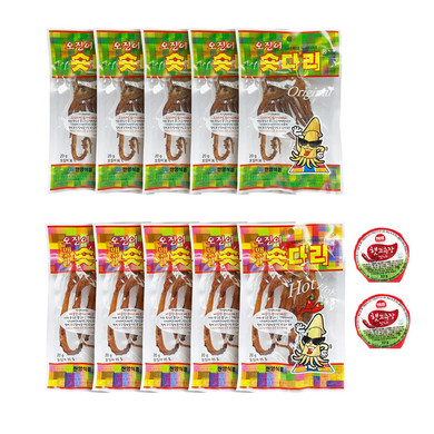 Squid Over Flower Korean Food Korea Sweet Dried Squid Legs 20g (Original 5 Pack + Spicy 5 Pack + Red Paste)