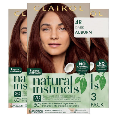 Clairol Natural Instincts Demi-Permanent Hair Dye, 4R Dark Auburn Hair Color, Pack Of 34R Dark Auburn