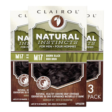 Clairol Natural Instincts Semi-Permanent Hair Dye For Men, M17 Brown Black Hair Color, Pack Of 3M17 Brown Black