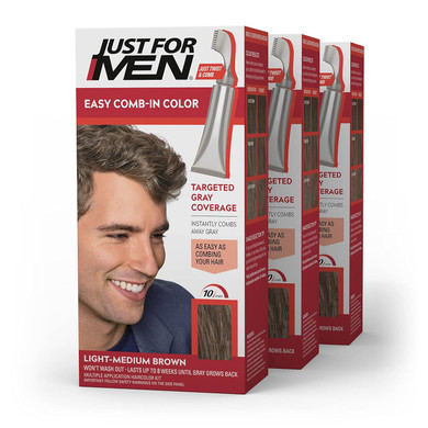 Just For Men Easy Comb-In Color Mens Hair Dye, Easy No Mix Application With Comb Applicator - Light-Medium Brown, A-30, Pack Of 3Light-Medium Brown A-301 Count (Pack Of 3)