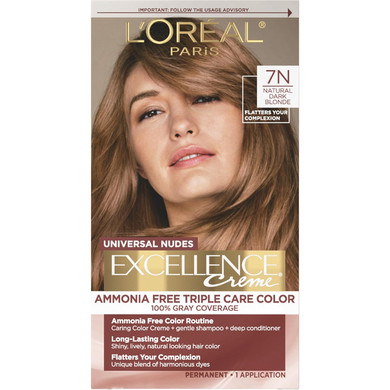 Lã¢ÂOrã£Â©Al Paris Excellence Universal Nudes Permanent Hair Color, Ammonia Free Hair Dye For Gray Hair Coverage, 7N Natural Dark Blonde, 1 Hair Dye Kit