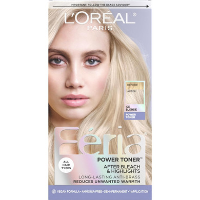 Lã¢ÂOrã£Â©Al Paris Feria Long-Lasting Anti Brass Power Hair Toner, Ice Blonde, 1 Application1 Count