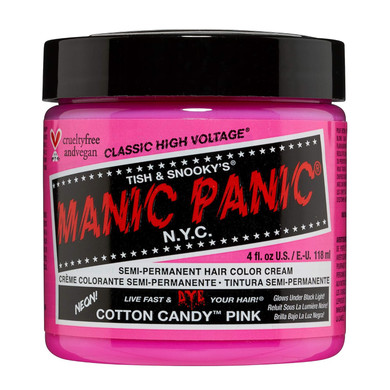 Manic Panic Cotton Candy Pink Hair Dye - Classic High Voltage - Semi Permanent Neon Bright Cool Toned Pink Hair Color - Glows Under Black Light - Vegan, Ppd & Ammonia Free (4Oz)