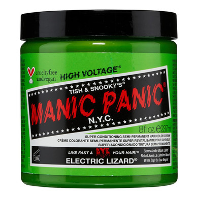 Manic Panic Electric Lizard Hair Dye - Classic High Voltage - Semi Permanent Hair Color - Neon Lime Green Shade - Glows In Blacklight - Vegan, Ppd & Ammonia-Free - For Coloring Hair On Women & Men