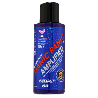 Manic Panic Rockability Blue Hair Dye - Amplified - Semi Permanent Strongest True Neutral Blue Hair Color For Dark Or Light Hair  Vegan, Ppd & Ammonia-Free (4Oz)