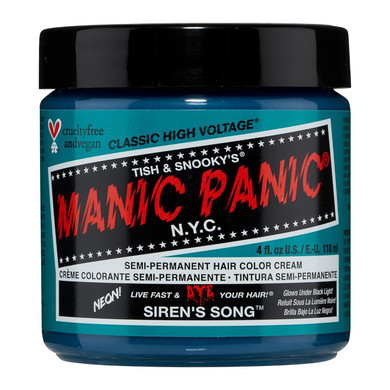 Manic Panic Siren'S Song Neon Blue Green Hair Dye - Classic High Voltage - Semi-Permanent Neon Blue-Green Hair Color That Glows In Blacklight - Vegan, Ppd And Ammonia Free (4Oz)