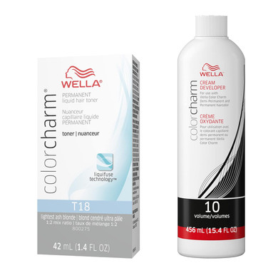 Wella Colorcharm Hair Toner, T18 Lightest Ash Blonde + 10 Vol. Developert18 Lightest Ash Blonde + 10 Vol. Developer