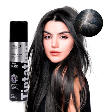 Red By Kiss Tintation Temporary Hair Color Spray, Instant Gray Root Cover Up, Water-Resistant, Smudge-Proof, Easy Wash Out, Hairline & Barber Touch-Up, Quick Dry (Black)Tcs1 - Black