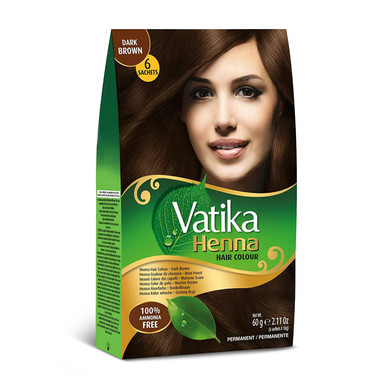 Dabur Vatika Henna Hair Color - Henna Hair Dye, Henna Hair Color And Conditioner, Zero Ammonia Henna For Strong And Shiny Hair, 100% Grey Coverage, 6 Sachets X 10G (Dark Brown)Brown