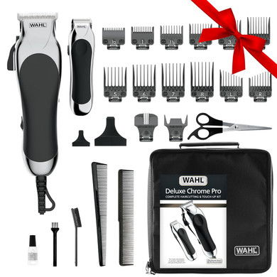 Wahl Clipper Usa Deluxe Corded Chrome Pro, Complete Hair And Trimming Kit, Includes Corded Clipper, Cordless Battery Trimmer, And Styling Shears, For A Cut Every Time - Model 79524-5201M