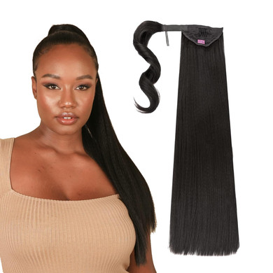 Inh Hair Miya Ponytail Extension 26 Inch Long Clip In Wrap Around Straight Pony Tail Hairpiece For Women | Synthetic Clip On Faux Piece | Jet Blackjet Black
