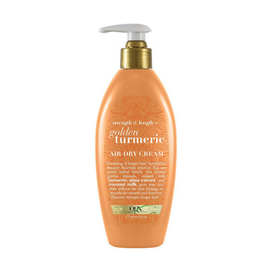Ogx Strength & Length + Golden Turmeric Anti-Frizz Air Dry Hair Cream With Coconut Milk To Nourish Hair, Leave-In Moisturizing Hair Treatment To Smooth Frizzy Hair, 6 Oz