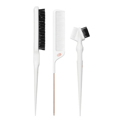 T3 Detail Set with Pintail Comb, Edge Brush, and Teasing Brush, Three-Piece Hair Brush and Comb Set with Premium Vegan Boar Bristles and Flexible Teeth for Smoothing, Detailing, and Styling Edges