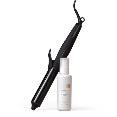 Kristin Ess Hair Nanoblack 11/4 Inch Automatic Ceramic Curling Iron + Style Assist Blow Dry Heat Protectant Spray - Dual Voltage Hair Styling Beach Waver + Curler - Smooth Barrel + Digital Display
