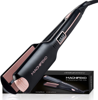Magnifeko Professional Flat Iron Hair Straightener Wide Plate & Digital Display - Dual Voltage Titanium Hair Straighteners (Black Rosegold)Black Rosegold