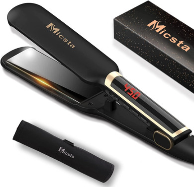 Micsta Wide Flat Iron Hair Straightener, 1.75 Inch Straightening Irons For Thick Hair, Flat Iron Curling Iron In One, Curler Straightener Iron Combo For Long Hair, 3D Floating Plate & Adjustable Temp