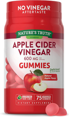 Nature's Truth Apple Cider Vinegar Gummies | 600 mg | 75 Gummies | Natural Apple Flavor | Vegan, Non-GMO, Gluten Free Supplement