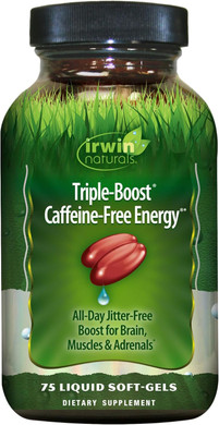 Irwin Naturals Triple-Boost Caffeine-Free Energy - Lasting, Jitter-Free Focus - Brain Boosting Nootropic - 75 Liquid Softgels