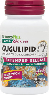 Naturesplus Herbal Actives Gugulipid, Extended Release- 1000 Mg, 2.5% Guggulsterones - 30 Vegan Tablets - Ayurvedic Botanical Supplement - Vegetarian, Gluten-Free - 30 Servings