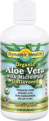 Dynamic Health Organic Aloe Vera Juice W/Micro Pulp, Unflavored | No Added Sugar, Artificial Color Or Sweeteners, No Gluten Or Bpa | 32Oz, 8 Serv