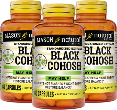 MASON NATURAL Black Cohosh Alleviates Hot Flashes & Night Sweats, Restores Hormonal Balance, Herbal Supplement, Beige, 60 Count, Pack of 3