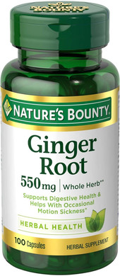 Nature's Bounty Ginger Root Pills and Herbal Health Supplement, Supports Digestive Health, 550mg, 100 Capsules