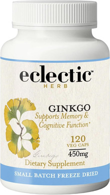 Eclectic Institute Raw Freeze-Dried Ginkgo | Circulatory Support, Supports Brain Function, Concentration & Memory | 120 Ct
