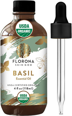 Florona Basil Essential Oil Usda Organic - 4 Fl Oz, Therapeutic Grade For Hair Care, Skin Care, Diffuser Aromatherapy - 4 Fl Oz