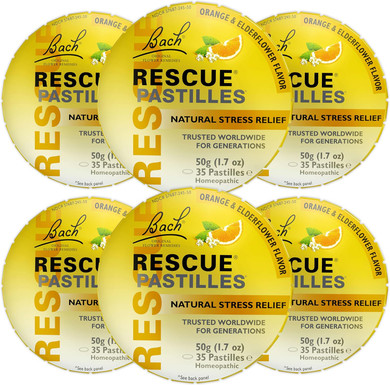 Rescue Bach Pastilles, Orange And Elderflower Flavor, Natural Stress Relief Lozenges, Homeopathic Flower Essence, Vegetarian, Gluten & Sugar-Free, 6 Count