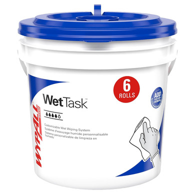 Wypallã¢Â® Powercleanã¢Â Wettaskã¢Â Wipers For Solvents System (06001), Center-Pull Roll, White, Bucket Included (95 Sheets/Roll, 6 Rolls/Case, 570 Sheets/Case)