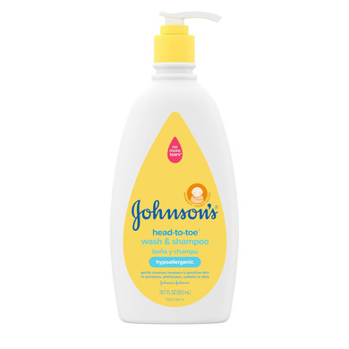 Johnson'S Baby Head-To-Toe Gentle Baby Body Wash & Shampoo, Tear-Free, Sulfate-Free & Hypoallergenic Bath Wash & Shampoo For Baby'S Sensitive Skin & Hair, Washes Away 99.9% Of Germs, 18 Fl. Oz