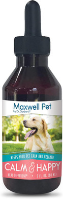Maxwell Pet By Dr. Garber'S - Calm & Happy | Safe, All Natural, Gemmotherapy Remedy For Canine Use | Stress & Anxiety Relief For Your Dog; Provides Soothing, Calming Effect | 3 Fl Oz