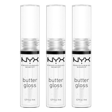Nyx Professional Makeup Butter Gloss, Non-Sticky Lip Gloss - Sugar Glass (Clear), Pack Of 3Pack Of 3 (Sugar Glass)1 Count (Pack Of 3)