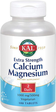 Kal Extra Strength Calcium Magnesium | 1000Mg/500Mg | Healthy Bones, Teeth, Nerve & Muscle Support | Rapid Disintegration | Vegetarian | 100 Tablets